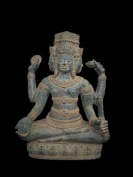 Bronze 4- faced Brahma holding his attributes on lotus base- Ms15518